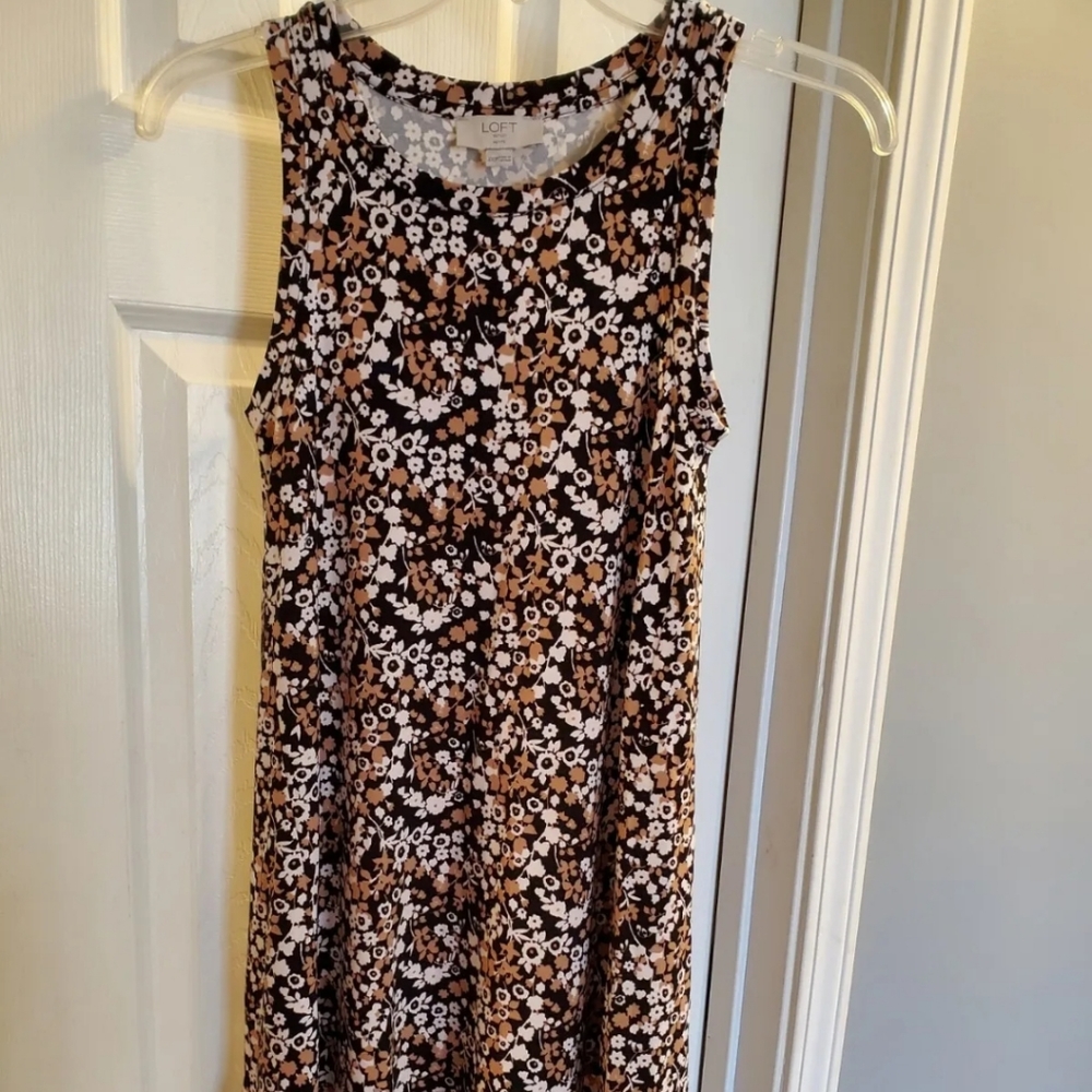 Loft sz XXS - P, tank swing dress. Soft & stretchy. White, black & golden brown